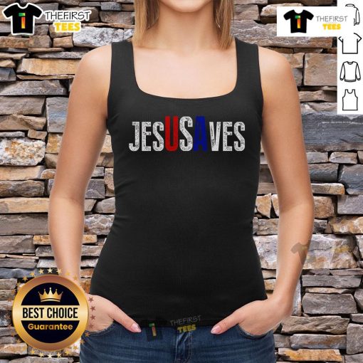 Premium Jesus Saves USA Tank Top featuring a bold graphic design, perfect for faith-inspired summer style.