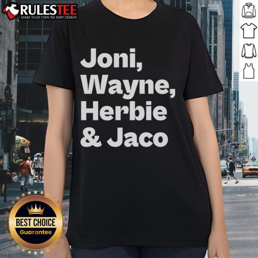 Premium Joni Wayne Herbie and Jaco Ladies Tee featuring stylish design and comfortable fit for music lovers.