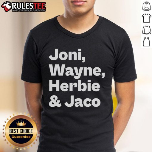 Alt Text: Premium Joni Wayne Herbie and Jaco T-Shirt featuring vibrant graphics and a comfortable fit for music lovers.