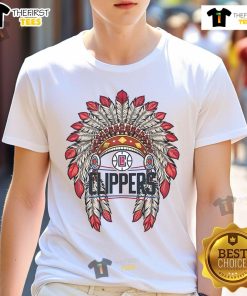 Premium La Clippers Native American Logo T-Shirt featuring a vibrant design and comfortable fit, perfect for fans.