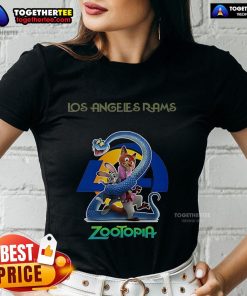 Premium Los Angeles Rams Zootopia 2 ladies tee featuring vibrant graphics and a comfortable fit for fans.