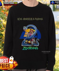 Premium Los Angeles Rams Zootopia 2 Sweatshirt featuring vibrant graphics and a cozy design for fans.