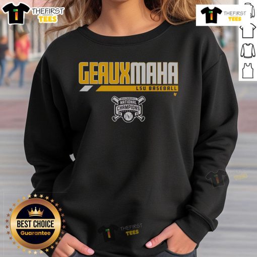 Premium LSU Baseball 2025 National Champions Geauxmaha Sweatshirt in vibrant colors, perfect for fans.