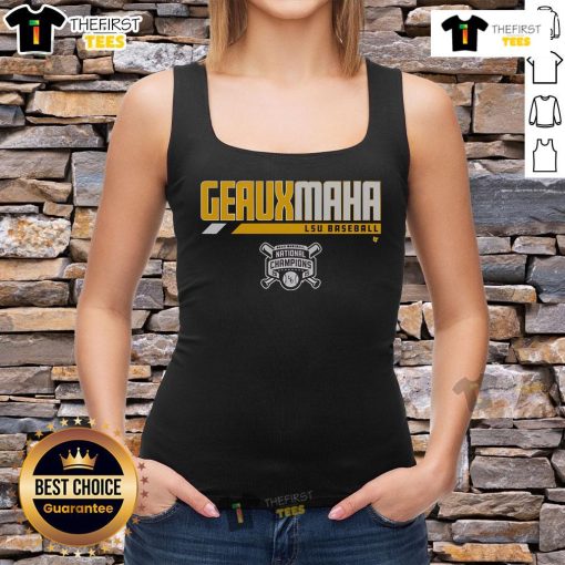 Premium LSU Baseball 2025 National Champions Geauxmaha Tank Top showcasing vibrant team colors and logo design.
