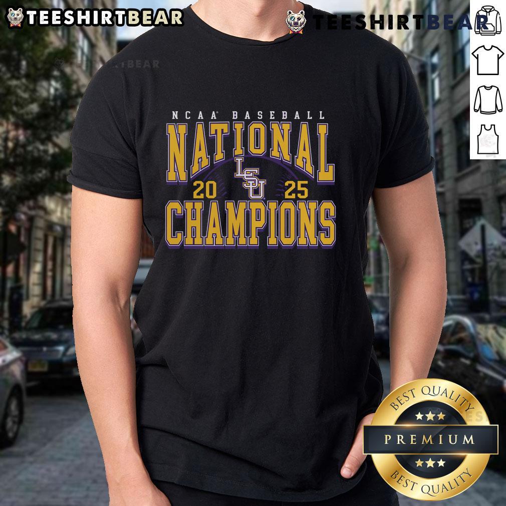 Premium LSU Tigers 2025 NCAA Baseball Men's College World Series Champions T-Shirt Alt Text: Premium LSU Tigers 2025 NCAA Baseball Men's College World Series Champions T-Shirt featuring team logo and bold design.