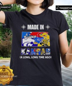Premium Made in Kansas A Long Long Time Ago ladies tee featuring a vintage design and soft fabric for comfortable wear.