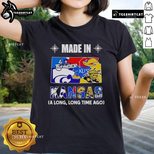 Premium Made in Kansas A Long Long Time Ago ladies tee featuring a vintage design and soft fabric for comfortable wear.
