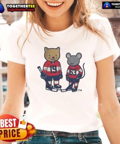 Premium Matthew Tkachuk Brad Marchand Cat and Rat Ladies Tee featuring playful graphics for hockey fans.