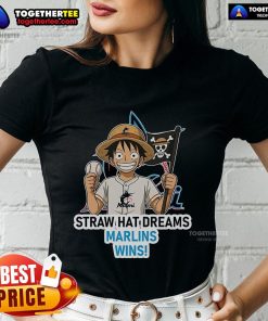 Premium Miami Marlins Monkey D. Luffy Straw Hat Dreams Wins ladies tee featuring vibrant graphics and a stylish design.