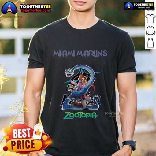 Premium Miami Marlins Zootopia 2 T-Shirt featuring vibrant graphics and comfortable fit, perfect for fans and collectors.
