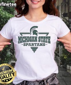 Alt Text: Premium Michigan State Spartans Football Triangle Helmet Ladies Tee, stylish women's shirt for Spartans fans.