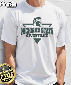 Alt Text: Premium Michigan State Spartans Football Triangle Helmet T-Shirt featuring team colors and logo, perfect for fans.