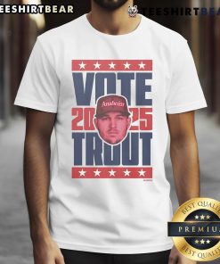 Premium Mike Trout 2025 Vote T-Shirt featuring vibrant graphics, perfect for baseball fans and supporters of the star player.