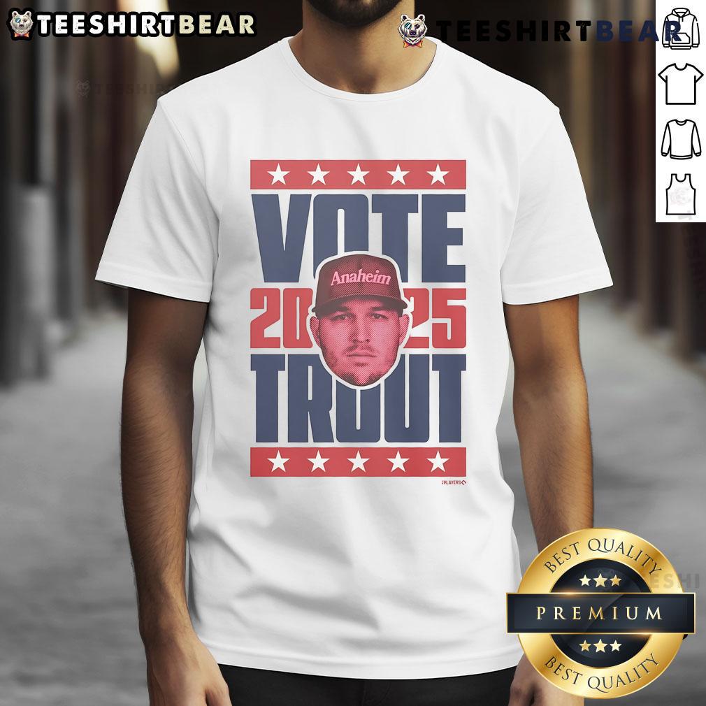 Premium Mike Trout 2025 Vote T Shirt Premium Mike Trout 2025 Vote T-Shirt featuring vibrant graphics, perfect for baseball fans and supporters of the star player.