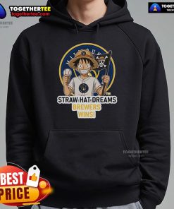 Premium Milwaukee Brewers Monkey D. Luffy Straw Hat Dreams Wins Hoodie showcasing vibrant graphics and team spirit.