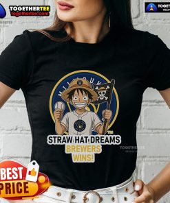 Premium Milwaukee Brewers Monkey D. Luffy Straw Hat Dreams Wins Ladies Tee featuring vibrant graphics and soft fabric.
