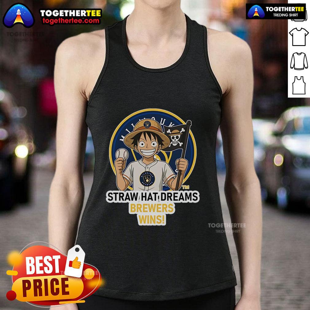 Premium Milwaukee Brewers Monkey D. Luffy Straw Hat Dreams Wins Tank Top Premium Milwaukee Brewers Monkey D. Luffy Straw Hat Dreams tank top featuring vibrant design and team logo.