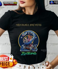 Premium Milwaukee Brewers Zootopia 2 ladies tee featuring vibrant graphics and a comfortable fit, perfect for fans.