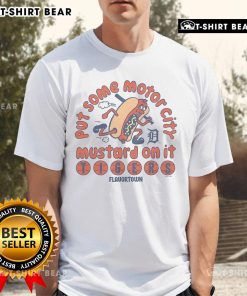 Premium MLB x Flavortown Detroit Tigers t-shirt featuring 'Put Some Motor City Mustard On It' design, perfect for fans.