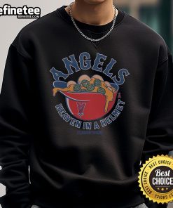 Premium MLB x Flavortown Los Angeles Angels Heaven in a Helmet sweatshirt showcasing vibrant team colors and unique design.