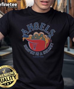 Alt Text: Premium MLB x Flavortown Los Angeles Angels Heaven in a Helmet T-Shirt showcasing vibrant team graphics.