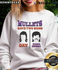 Premium Mullets sweatshirt featuring humor on two sides: gay and homophobic, perfect for bold fashion statements.