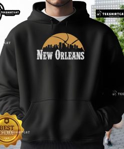 Premium New Orleans Pelicans cityscape skyline hoodie in style for 2025, showcasing vibrant team colors and urban design.