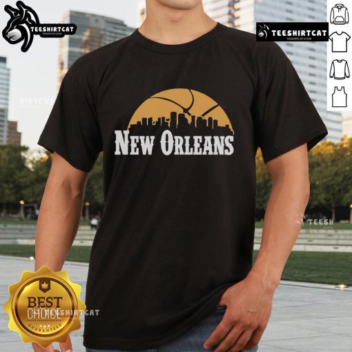 Premium New Orleans Pelicans Cityscape Skyline Style 2025 T-Shirt showcasing vibrant city design and team spirit.
