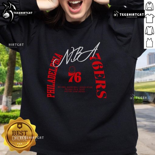 Premium Philadelphia 76ers team spirit sweatshirt in vibrant blue, perfect for fans showcasing team pride.