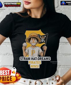 Premium Pittsburgh Pirates Monkey D. Luffy Straw Hat Dreams Wins Ladies Tee showcasing vibrant design and team spirit.