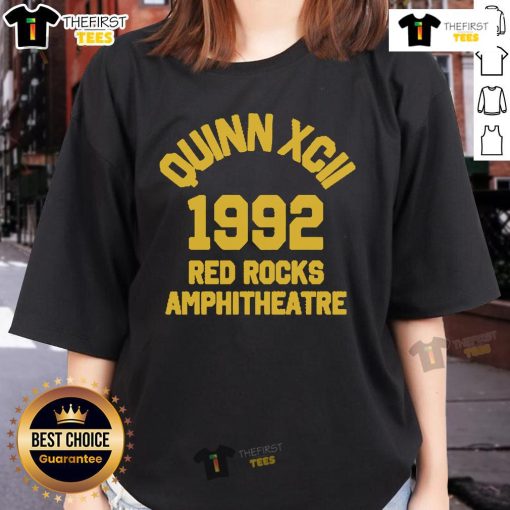 Alt Text: Premium Quinn XCII Red Rocks 2025 Collegiate Ladies Tee featuring a stylish design and vibrant colors for fans.