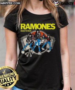 Alt Text: Premium Ramones Road to Ruin cartoon ladies tee featuring vibrant graphics and a stylish fit for fans.