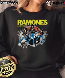 Premium Ramones Road to Ruin cartoon sweatshirt featuring vibrant graphics and iconic band design for fans.