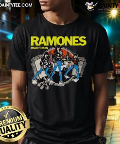 Premium Ramones Road To Ruin Cartoon T-Shirt featuring iconic band artwork and vibrant colors for fans and collectors.