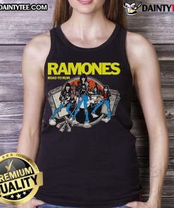 Premium Ramones Road to Ruin cartoon tank top featuring vibrant graphic design and classic punk rock style.