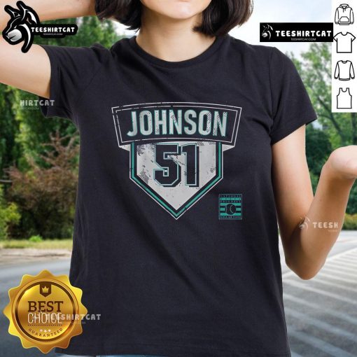 Premium Randy Johnson 51 Ladies Tee featuring a stylish design for baseball fans, perfect for casual wear and sports events.