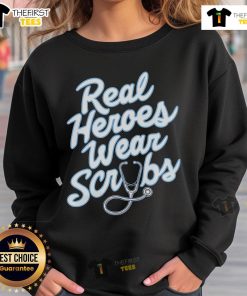 Premium Real Heroes Wear Scrubs Sweatshirt in navy blue, showcasing a stylish and comfortable design for healthcare professionals.
