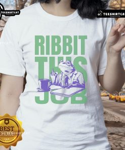 Premium Ribbit This Job Frog Ladies Tee featuring a fun frog design, perfect for casual wear and frog lovers.