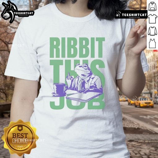 Premium Ribbit This Job Frog Ladies Tee featuring a fun frog design, perfect for casual wear and frog lovers.