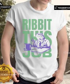 Alt Text: Premium Ribbit This Job Frog T-Shirt featuring a playful frog graphic, perfect for casual wear and frog lovers.