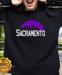 Alt Text: Premium Sacramento Kings cityscape skyline style sweatshirt for 2025, featuring vibrant graphics and comfortable fit.