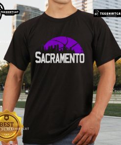 Premium Sacramento Kings Cityscape Skyline Style 2025 T-Shirt featuring iconic skyline design and team colors.
