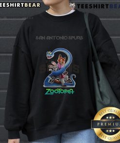 Alt Text: Premium San Antonio Spurs Zootopia 2 Sweatshirt featuring vibrant graphics and comfortable fit for fans.