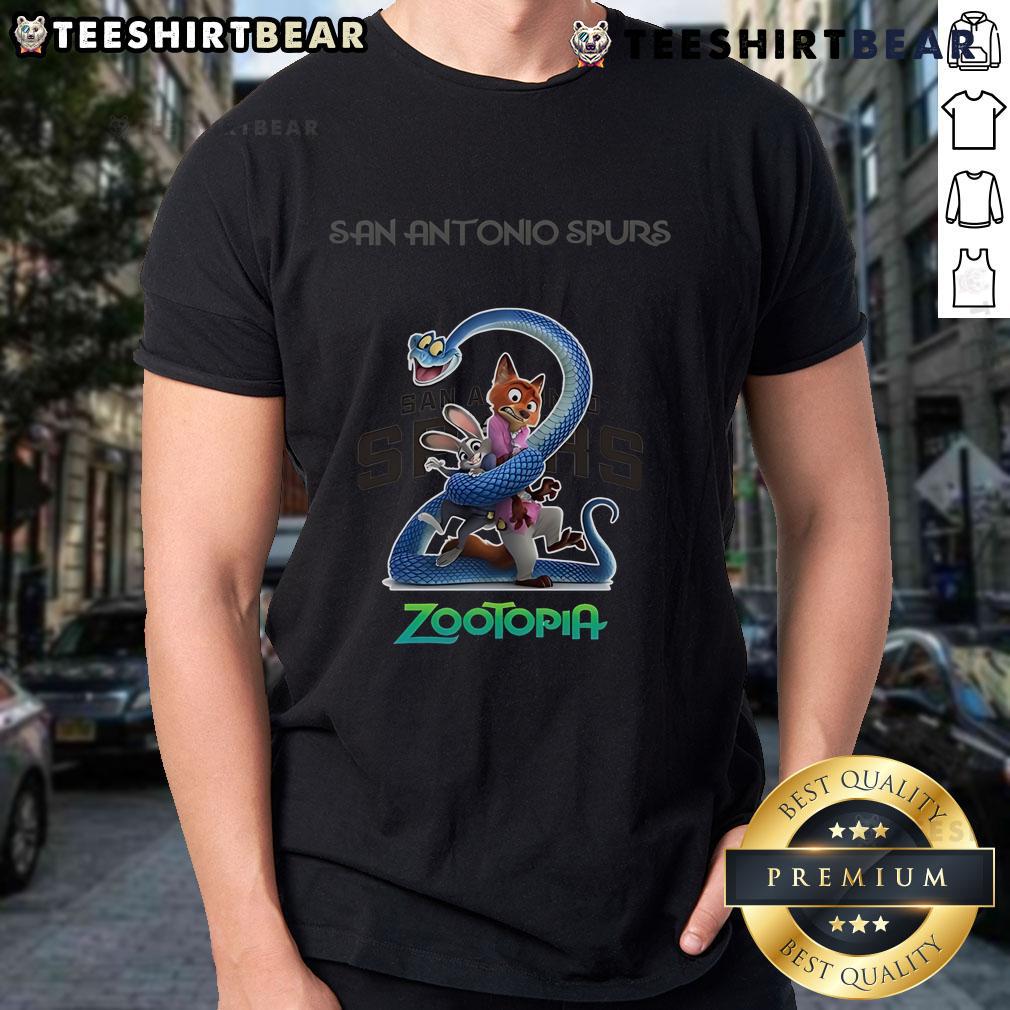 Premium San Antonio Spurs Zootopia 2 T Shirt Alt Text: Premium San Antonio Spurs Zootopia 2 T-Shirt featuring vibrant graphics, perfect for basketball fans and movie lovers.