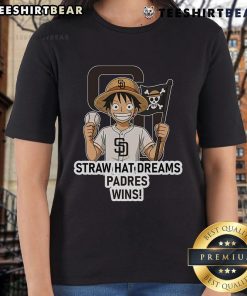 Premium San Diego Padres Monkey D. Luffy Straw Hat Dreams Wins Ladies Tee featuring vibrant colors and playful design.