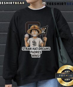 Premium San Diego Padres Monkey D. Luffy Straw Hat Dreams Wins Sweatshirt featuring vibrant graphics and comfortable fit.