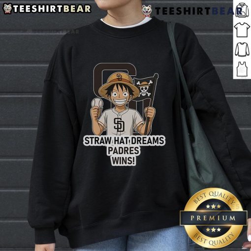 Premium San Diego Padres Monkey D. Luffy Straw Hat Dreams Wins Sweatshirt featuring vibrant graphics and comfortable fit.