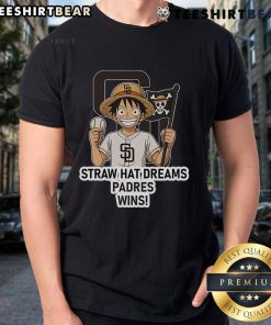 Premium San Diego Padres Monkey D. Luffy Straw Hat Dreams T-Shirt showcasing vibrant design for fans.