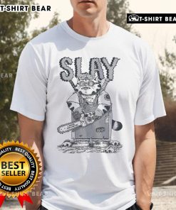 Premium Slay Cat 'I Hate Mondays' Lasagna T-Shirt featuring a playful cat graphic, perfect for cat lovers and humor fans.