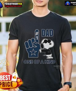 Alt Text: Premium Snoopy Dallas Cowboys Dad One Of A Kind T-Shirt featuring Snoopy in Cowboys gear, perfect for Father's Day.